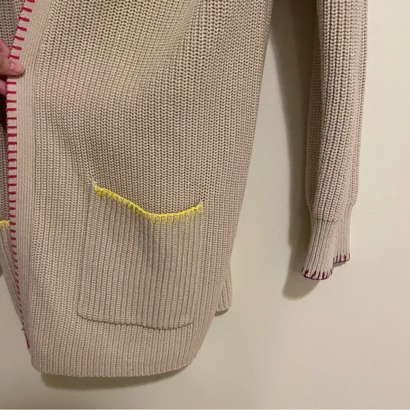 NWT Kerri Rosenthal Long Open Front Cream Cardigan Smiley Face XL - Picture 11 of 15